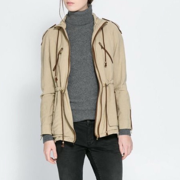 Zara Utility Military Equestrian Jacket Tan Size Small - Picture 2 of 15
